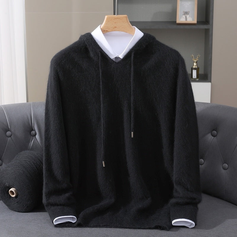 Sweter męski kaszmirowy z kapturem w serek