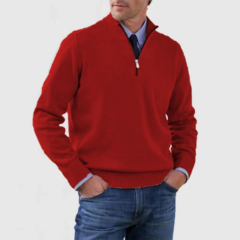 Czerwony sweter męski ze stójką na zamek