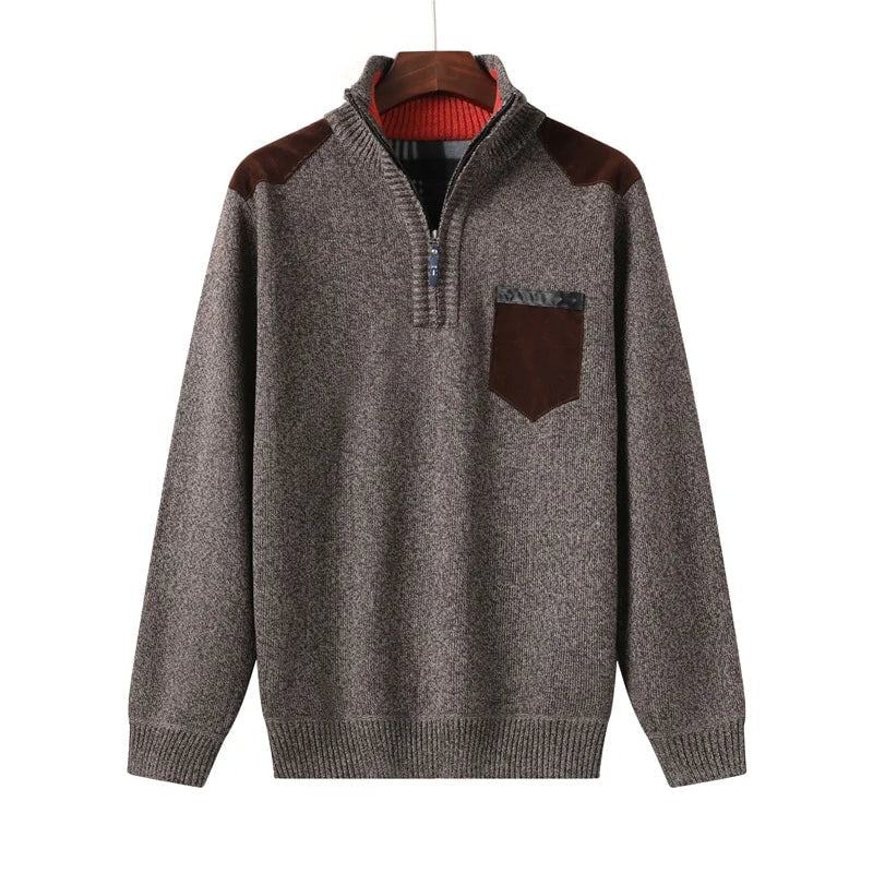 Sweter męski prążkowany ze stójką na zamek