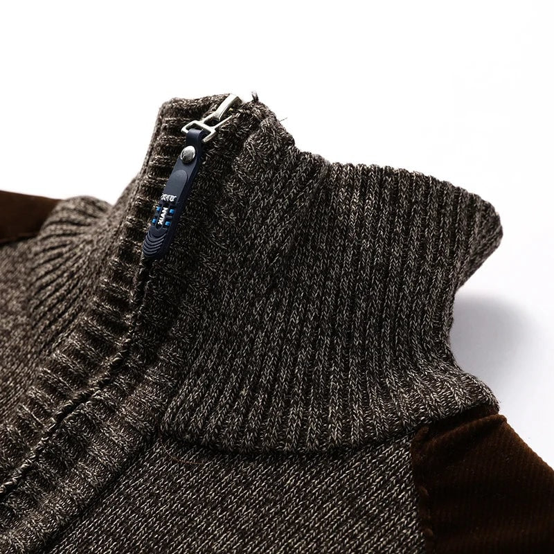 Sweter męski prążkowany ze stójką na zamek