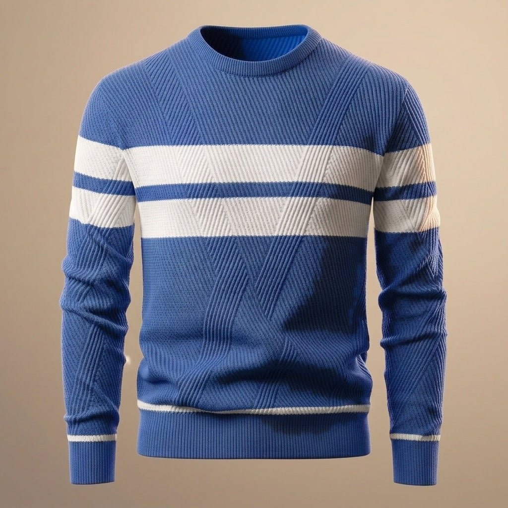 Sweter męski w paski z okrągłym dekoltem prążkowany