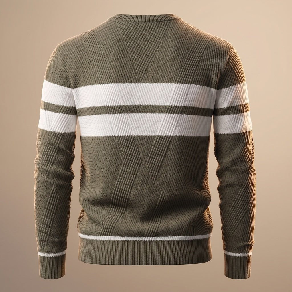 Sweter męski w paski z okrągłym dekoltem prążkowany