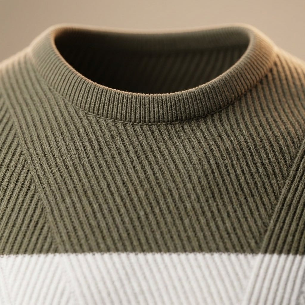 Sweter męski w paski z okrągłym dekoltem prążkowany