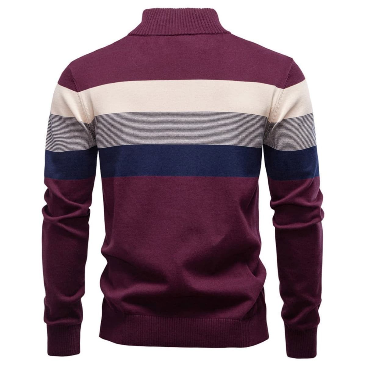 Sweter męski ze stójką na zamek w kolorowe pasy