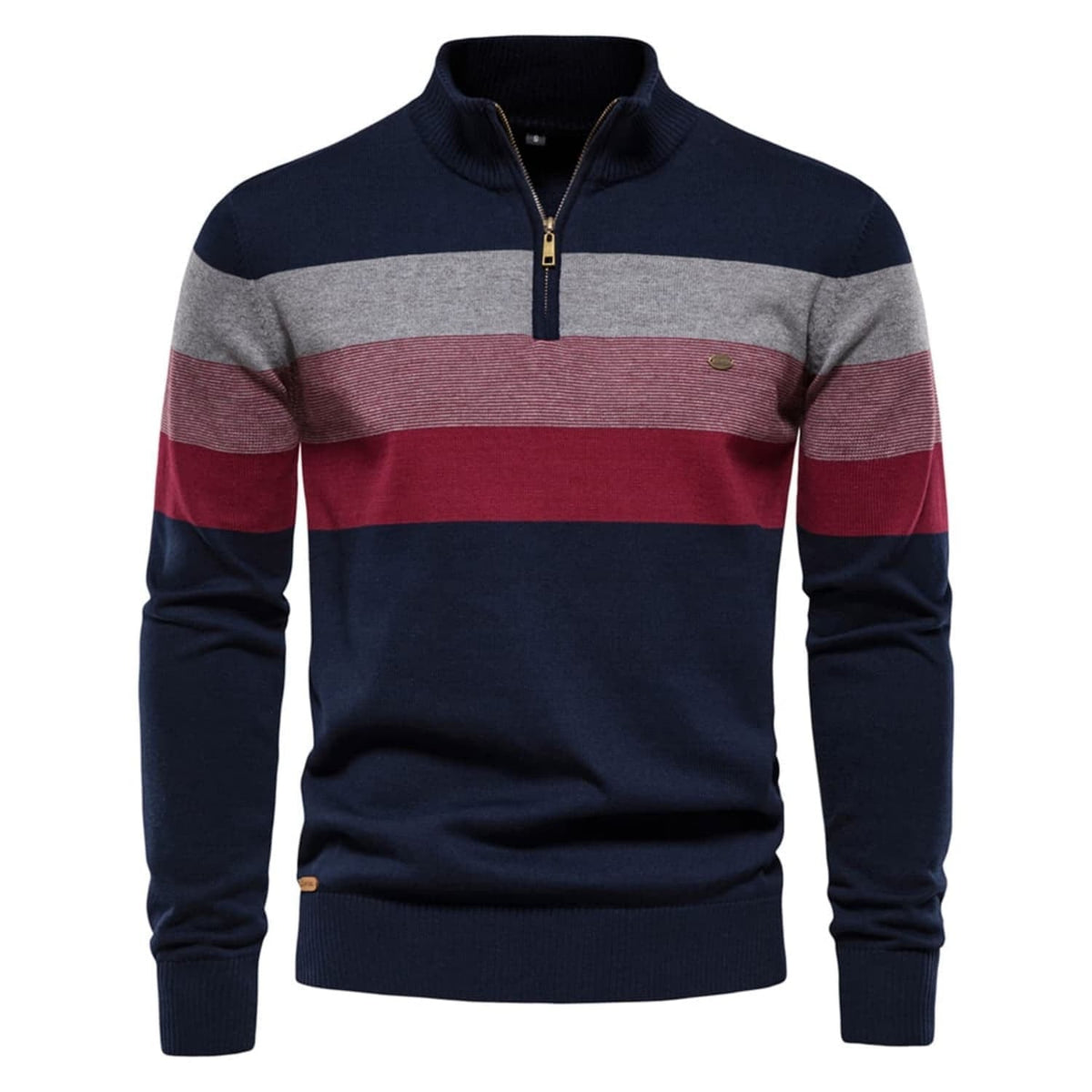 Sweter męski ze stójką na zamek w kolorowe pasy