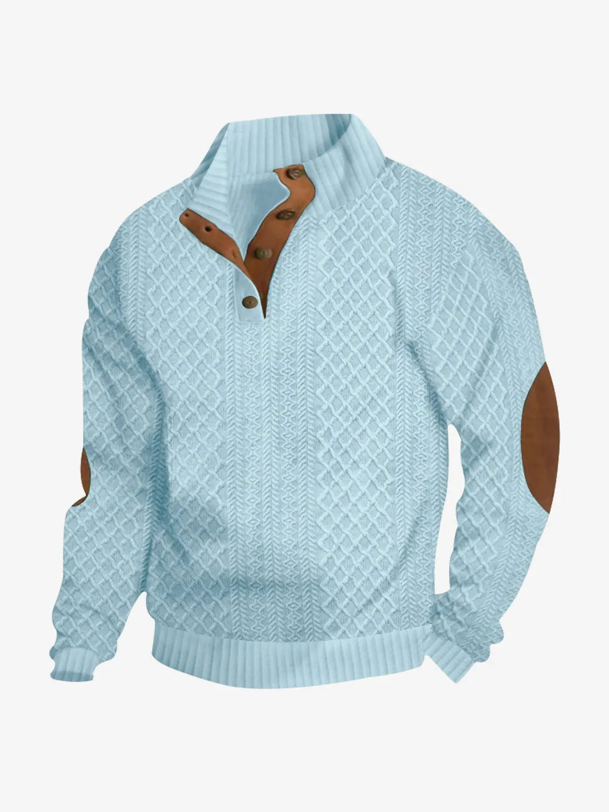 Sweter męski ze stójką warkoczowy z łatami na łokciach